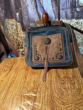 Montana West Women's Concho Collection Silver Floral Stone Crossbody Bag - Brown